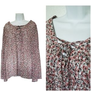 Torrid Floral Bell Sleeves Bohemian Plus Size 1 Blouse Top Long Sleeves Flowy